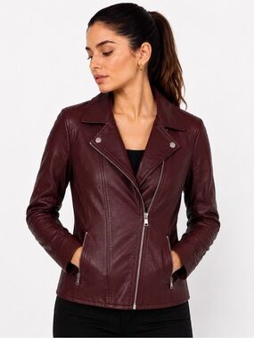 Faux Leather Moto Jacket Burgundy Baccini NYC New With Tags Size S